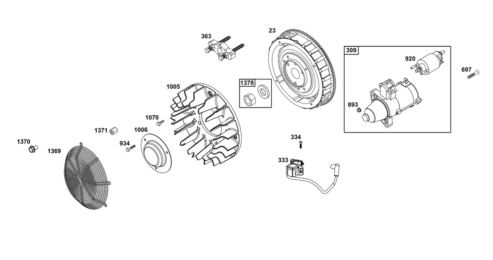 Flywheel, Ignition, And Starter Group Diagram and Parts List for 61G377-0104-J1  Briggs and Stratton Engine